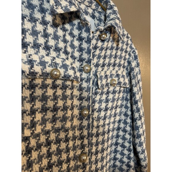 Zara Jackets & Blazers - Zara Women's Size S White Blue Tweed Faux Pearl Button Blazer Jacket